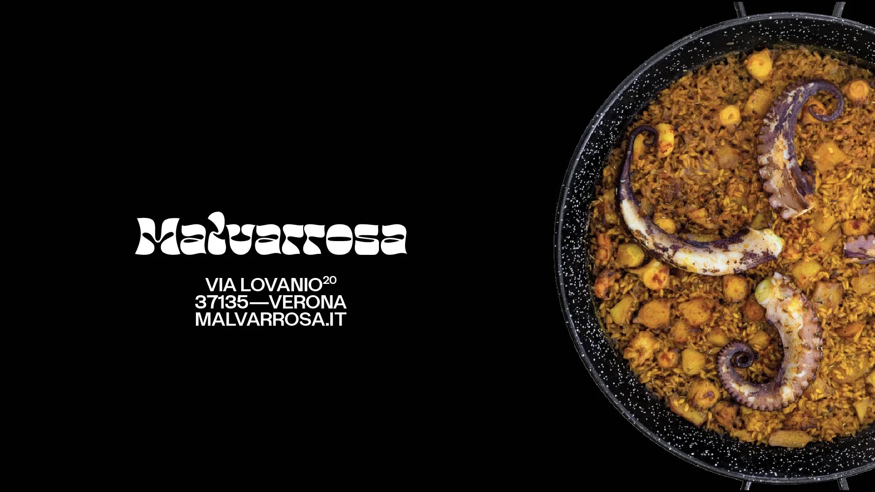 Applicazione del logo e dei contatti con fotografia della paella